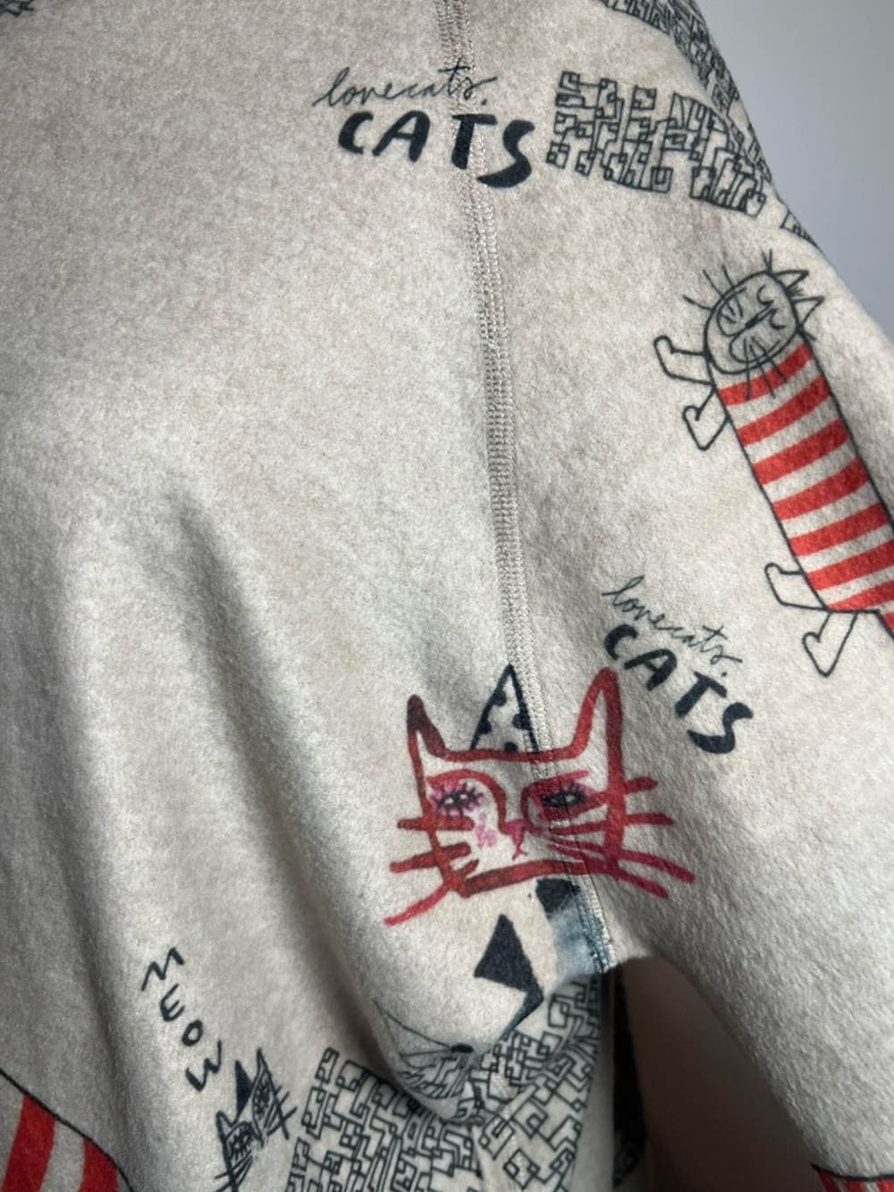 Cute Cat Print Hooded Tunic Top XL Artsy Novelty Cozy Lounge Pullover - Picture 4 of 10